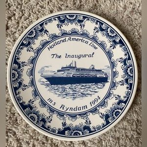 Holland America Line The Inaugural Ms Ryndam 1994 -Blauw Delft Plate -EUC